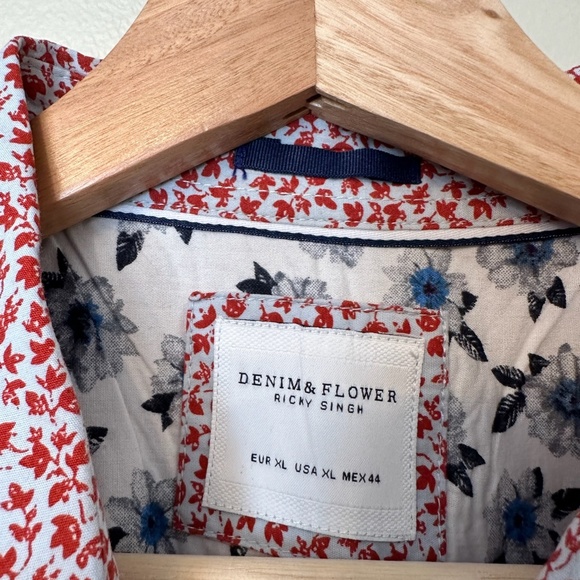 Denim and Flower Mens Button down Shirt XL - Picture 4 of 4